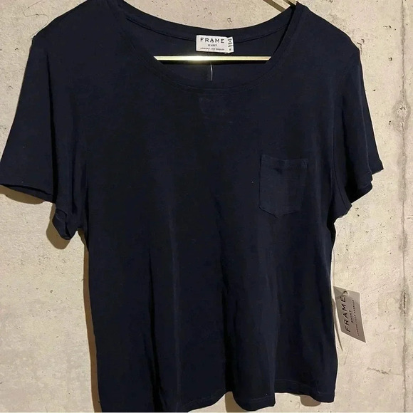 Frame NWT Women's Navy Blue Short Sleeve Crew Neck Oversized Silk T-Shirt Size M - Picture 4 of 10